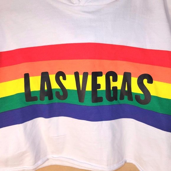 Las Vegas Pop Surf Apparel White Rainbow Cropped Hoodie Women Size XL NWT - Picture 7 of 7